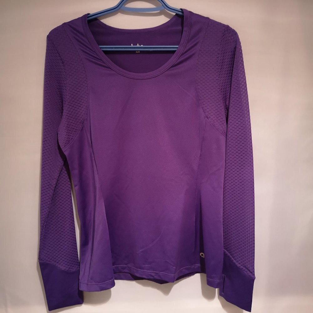 Hyba Ladies Size Medium Purple Long Sleeves Fitted Lightweight Athletic Top